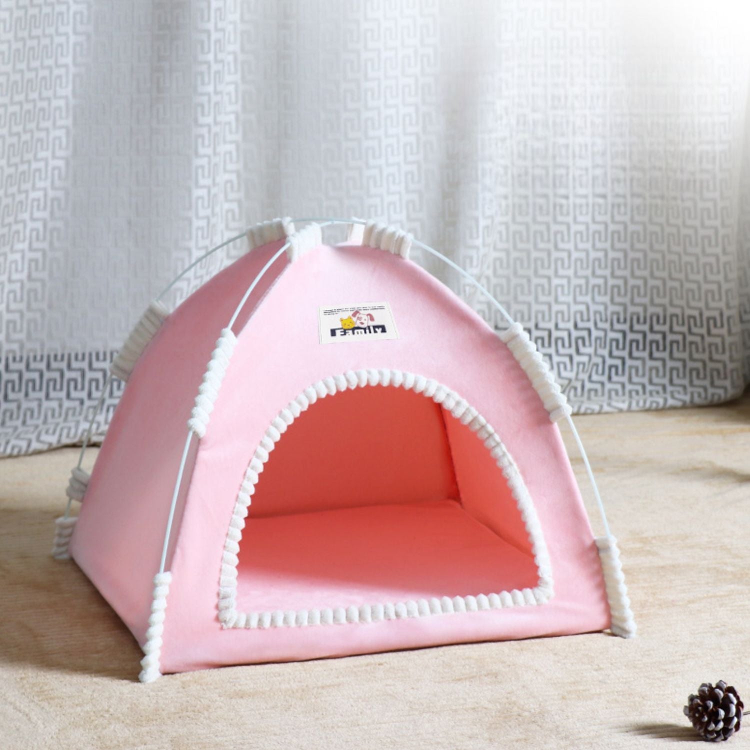 Hond Kat Tent Opvouwbaar roze met witte borstelrand